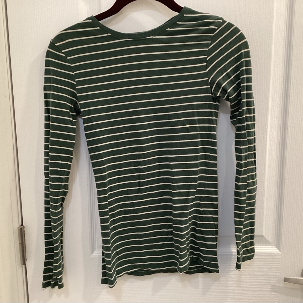 Primark Forest Green and Cream Striped Top